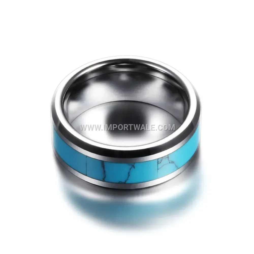 Tungsten Steel Inlaid Turquoise Stainless Steel Ring