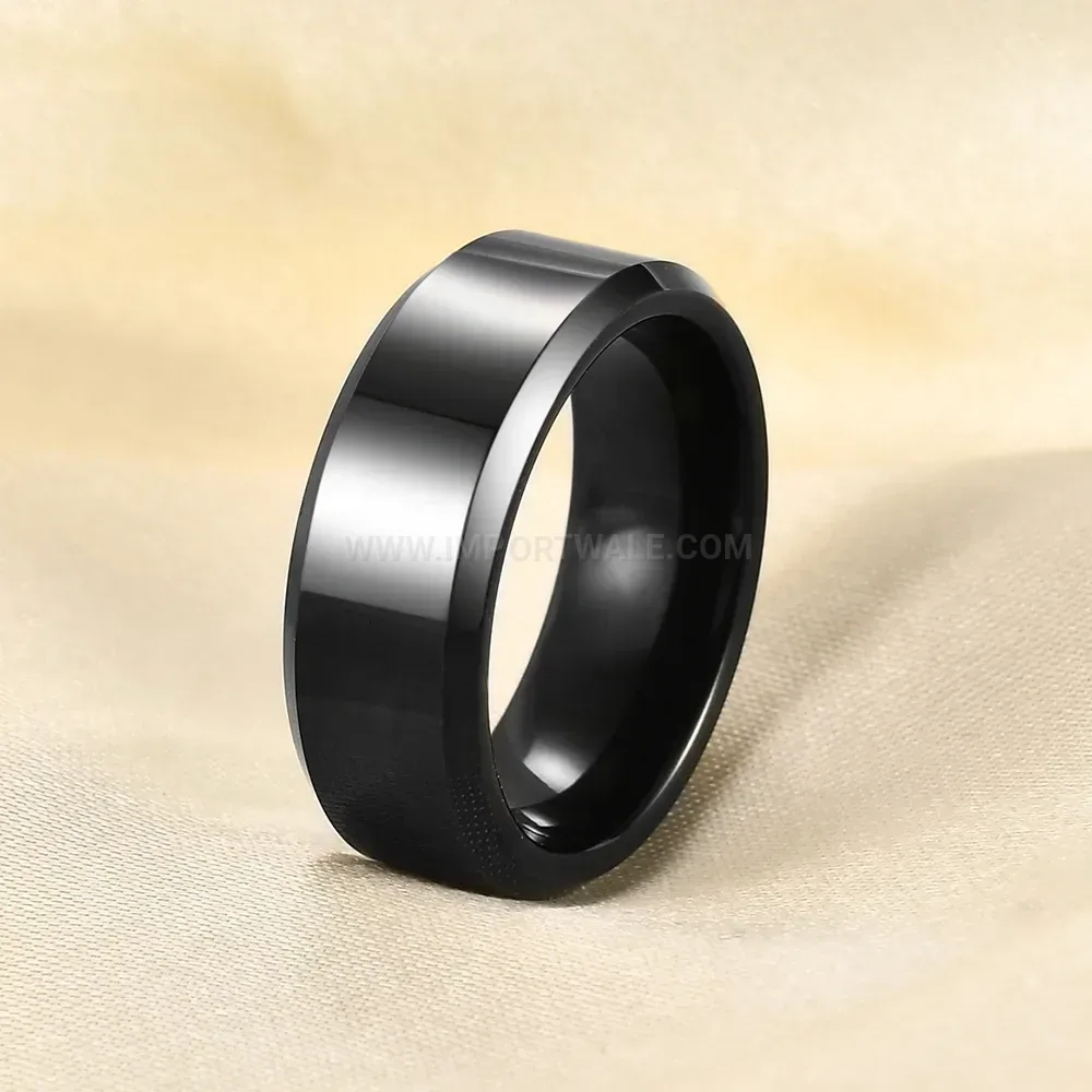Bold Beveled Edge Smooth Stainless Steel Band Ring