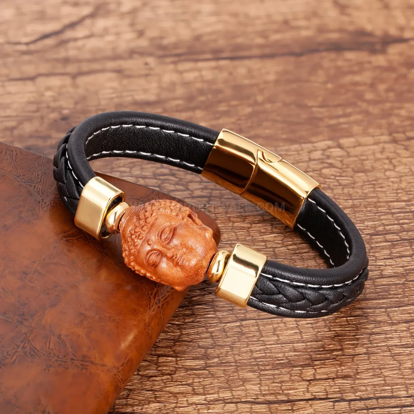 Classic Braided Leather Stone Bracelet with Stainless Steel Clasp