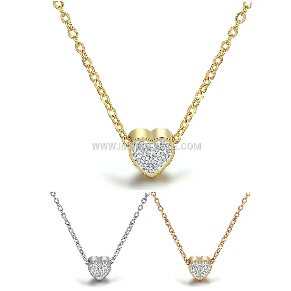 Rhinestone Heart Stainless Steel Pendant Necklace