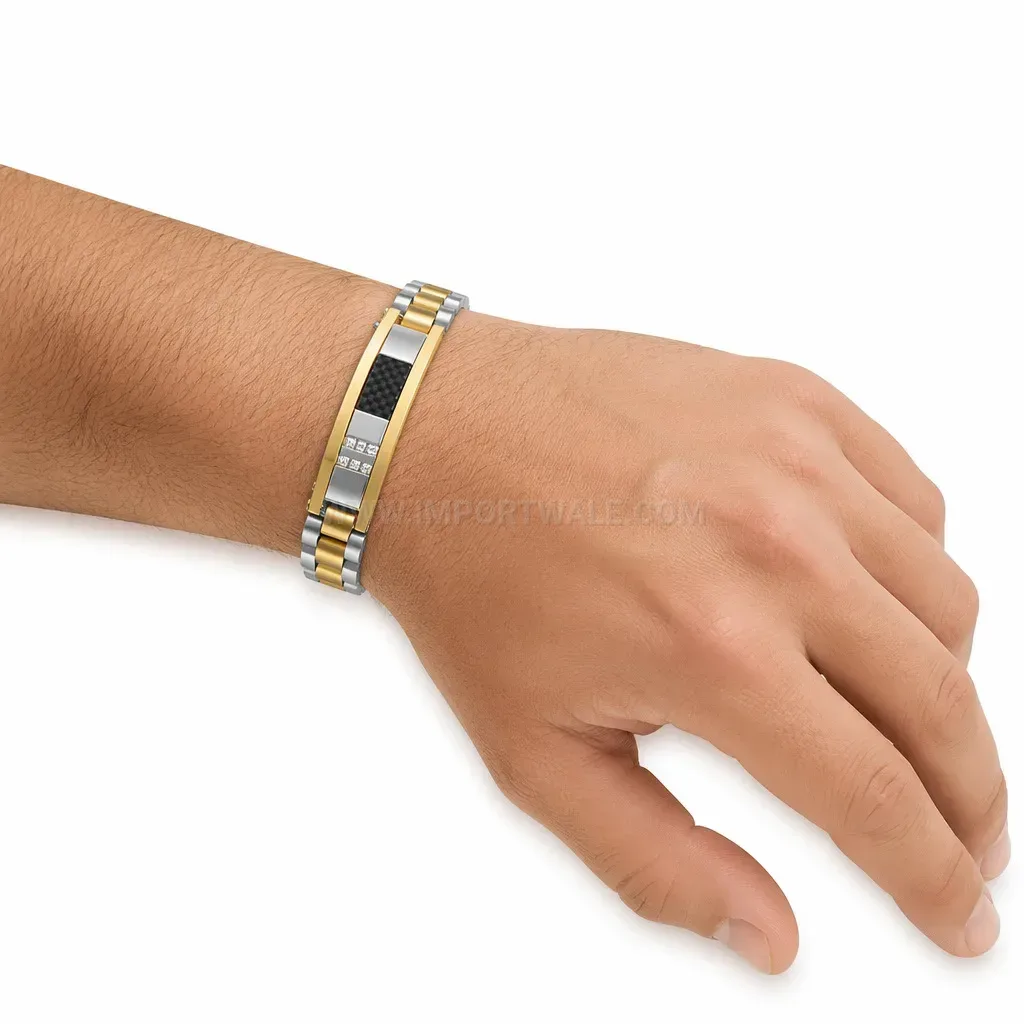Rhinestone Carbon Fiber Curved Bar Stainless Steel Watchband Bracelet