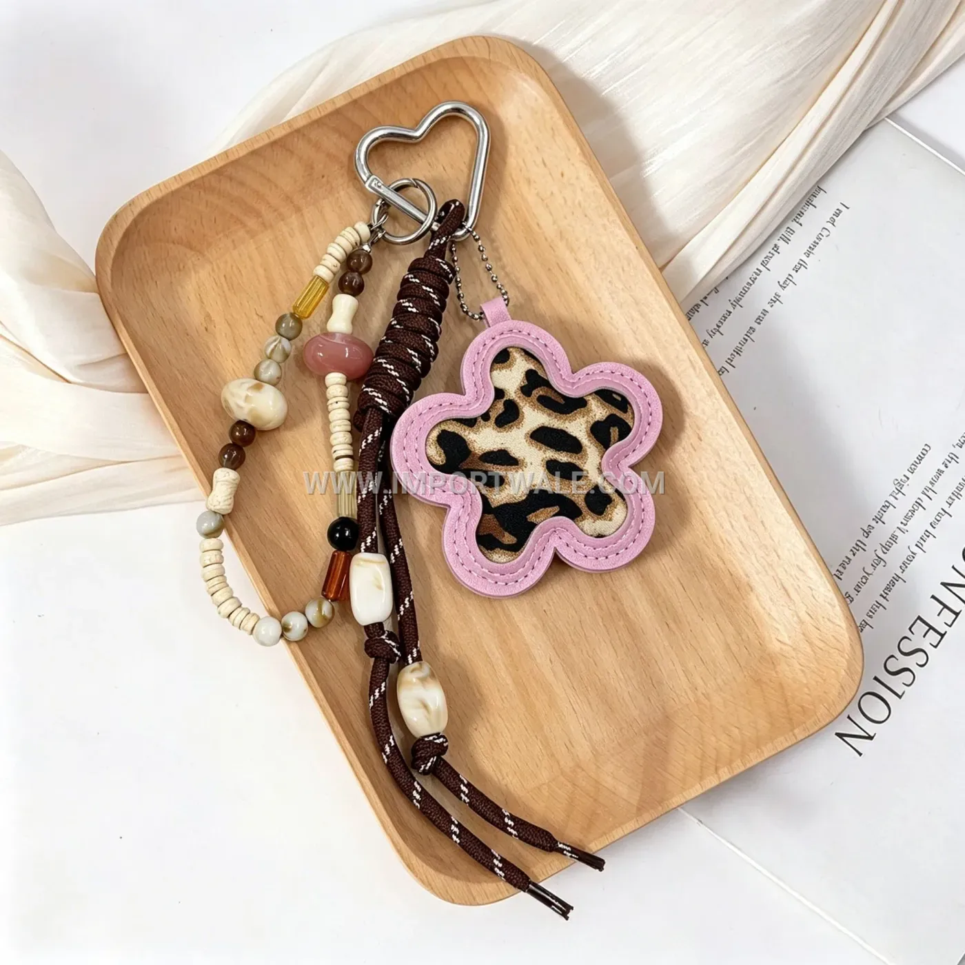 Leopard Print Leather Flower Beaded Creative Key chains Keychain