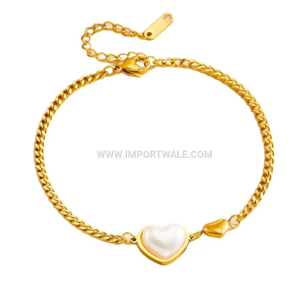 Stainless Steel Pearl and Heart Charm Anklet