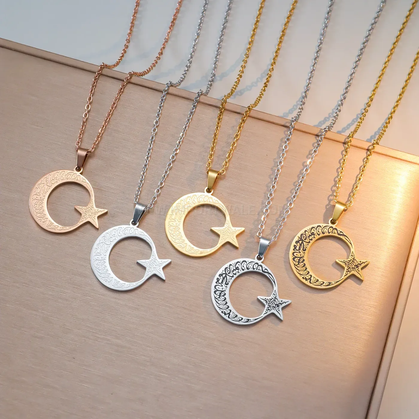 Islamic Arabic Calligraphy Gold Plated Stainless Steel Zircon Pendant Necklace