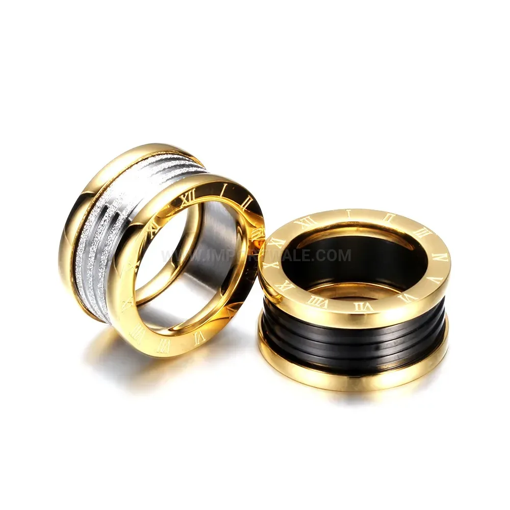 Classic Two Tone Stainless Steel Cable Wire Roman Numeral Ring