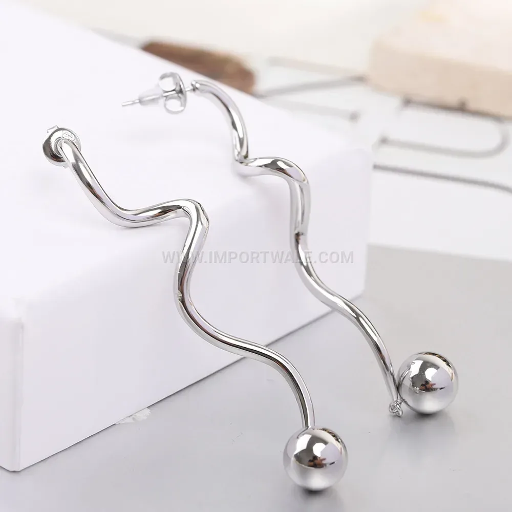 Minimalist Spiral Bar and Round Bead Stainless Steel Stud Earrings