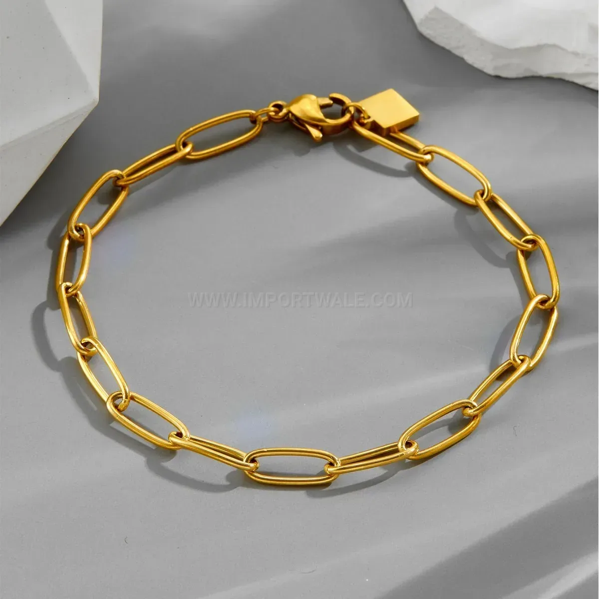 Gold Plated Stainless Steel Square Box Link Chain Unisex Bracelet