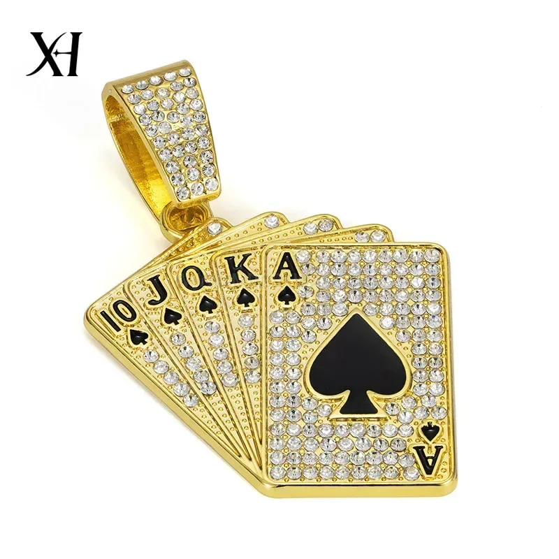 Playing Card Rhinestone Hip Hop Pendant