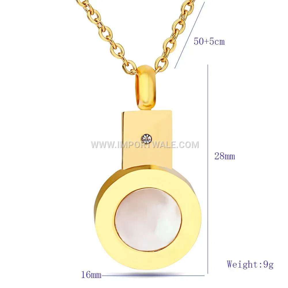 Gold Stainless Steel Shell Inlaid Circular Pendant Necklace