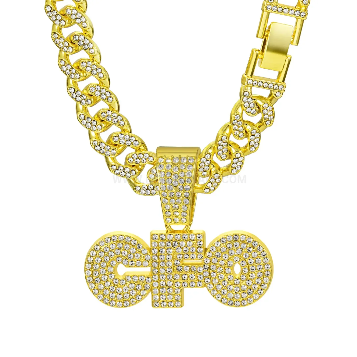 Stylish Rhinestone Letter CFO Pendant Alloy Cuban Chain Necklace