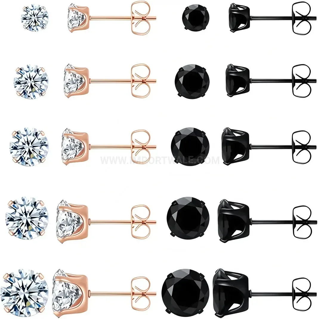 Chic Four-Prong Zirconia Stainless Steel Piercing Stud Set