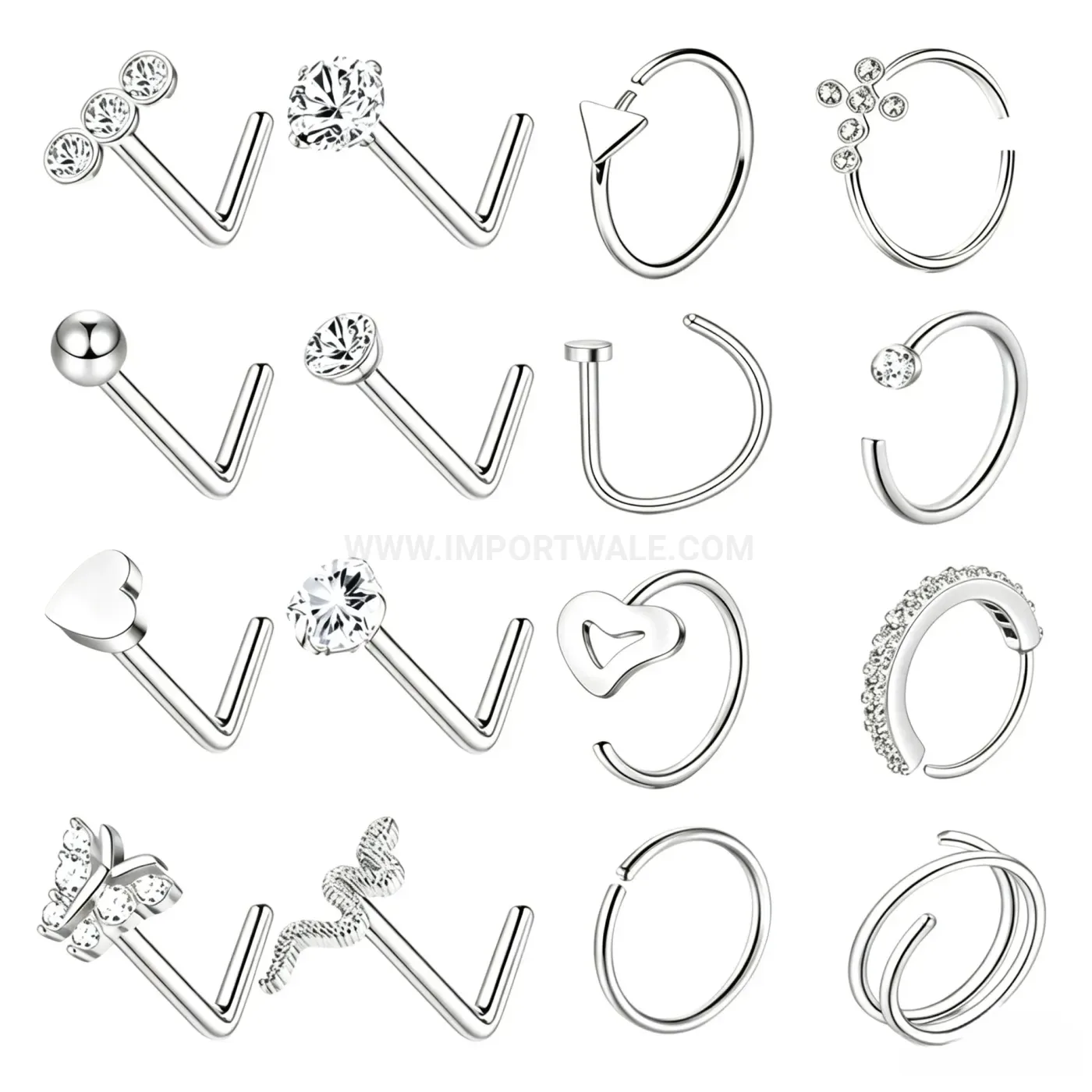 Modern Geometric Stainless Steel L-Shaped Nose Ring and Stud Set