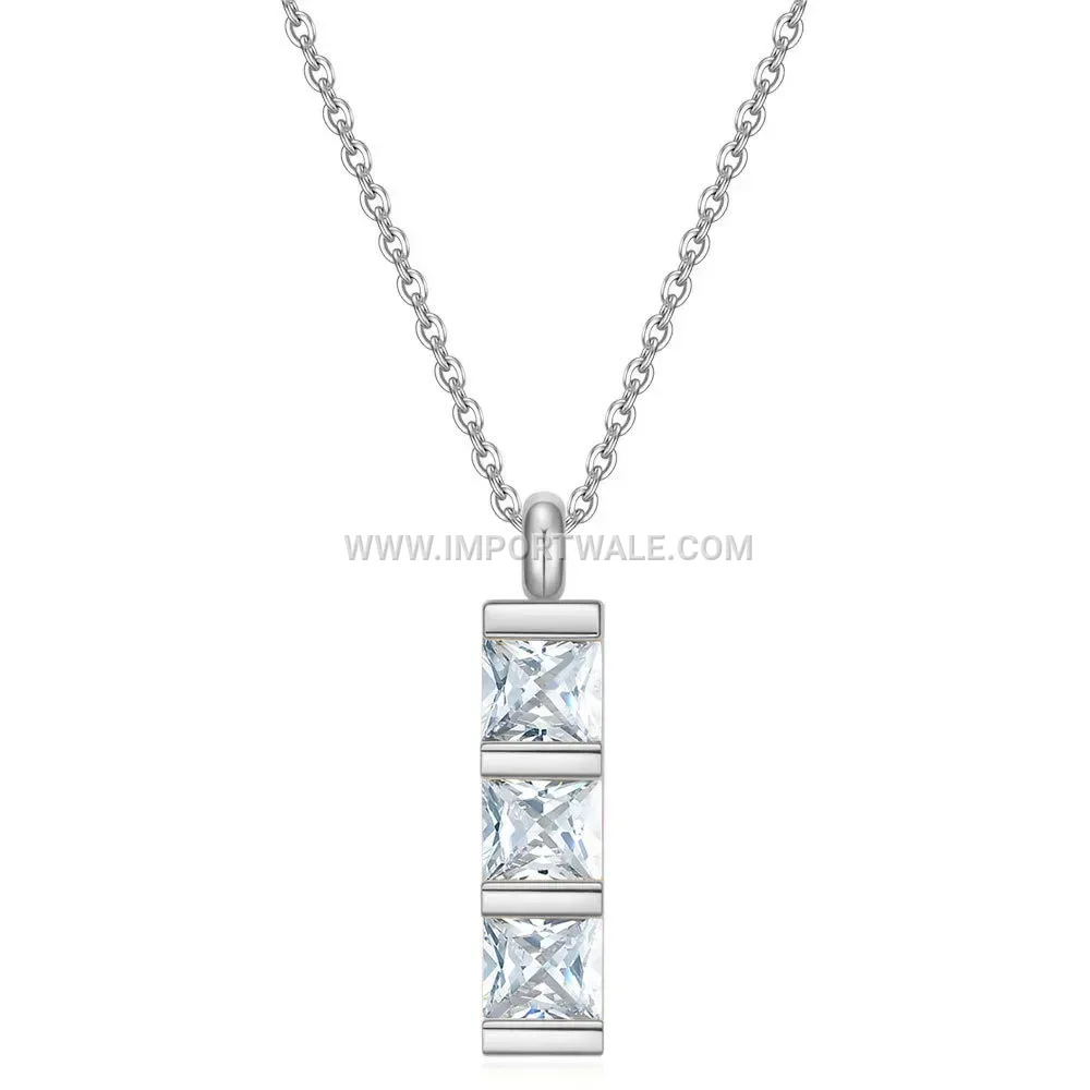 Square Zircon Stainless Steel Geometric Clavicle Pendant Necklace