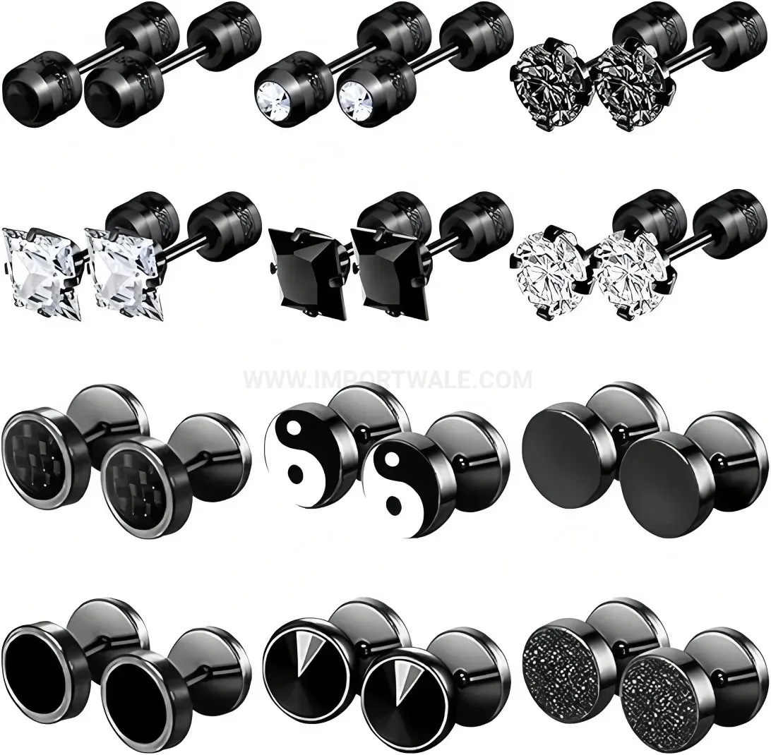 Bold Punk Style Stainless Steel Zircon Barbell Piercing Studs