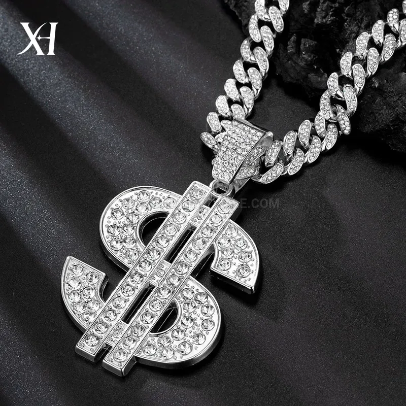 Iced Out US Dollar Sign Hip Hop Pendant Necklace
