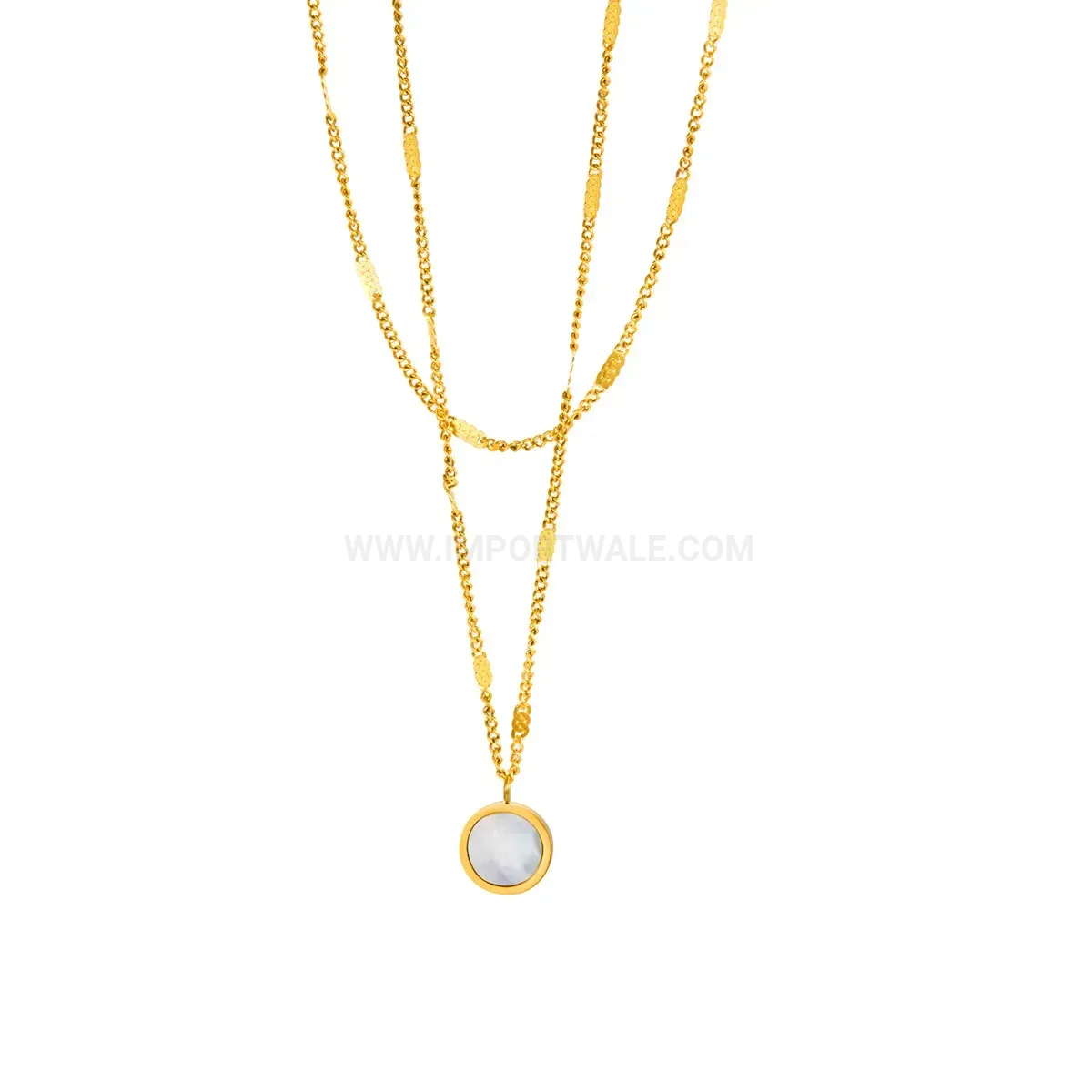 Fashion Double Layered Round White Shell Stainless Steel Necklace