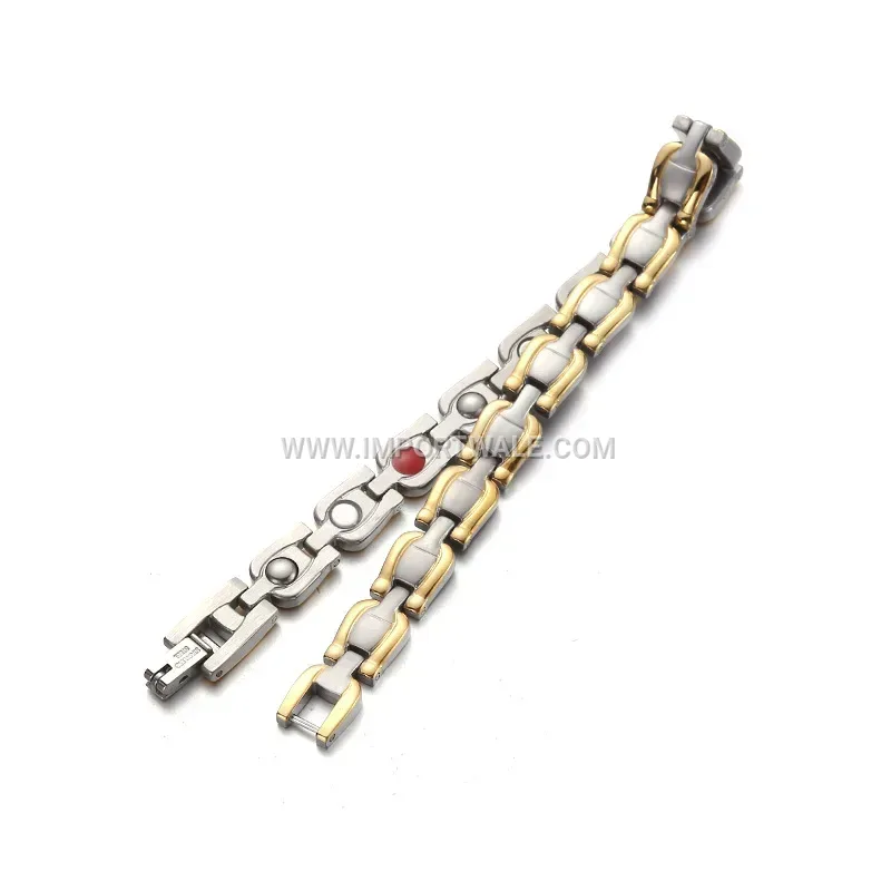 Sleek Two-Tone Gold and Silver Titanium Steel Magnetic Bracelet