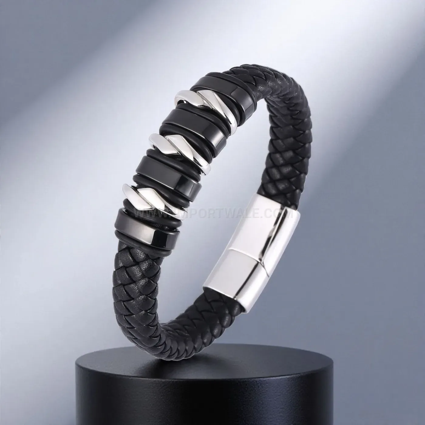Multi-Color Braided Leather Bangle With Electroplated Stainless Steel Clasp