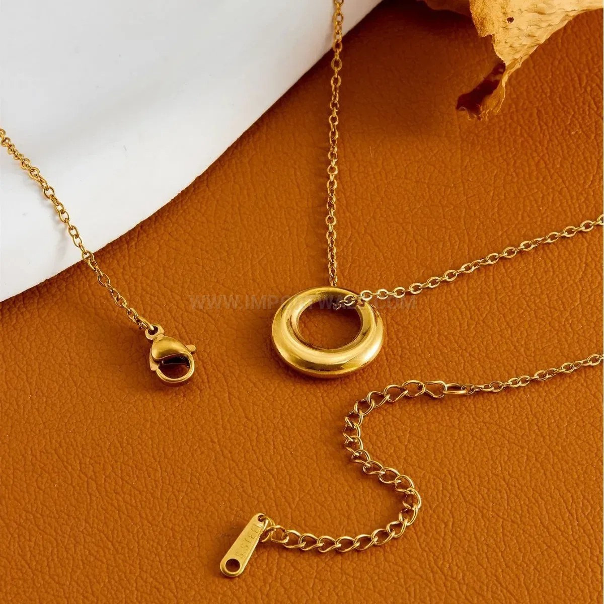 Chic Minimalist Gold Titanium Steel Circle Pendant Necklace with Mother of Pearl
