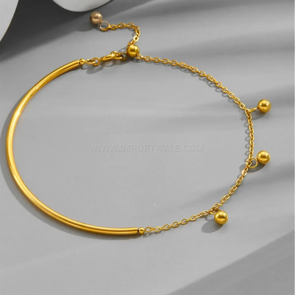 18K Gold Plated Stainless Steel Ball Tassel Half Half Chain Bracelet