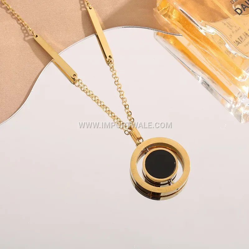 Double Sided Rotating Roman Numeral Titanium Steel Necklace