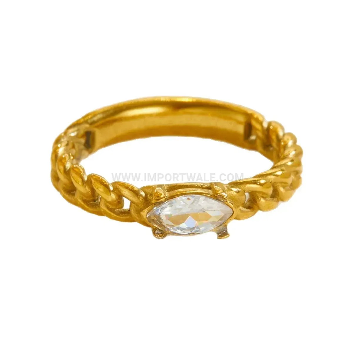 Twisted Gold Plated Stainless Steel Adjustable Zircon Ring