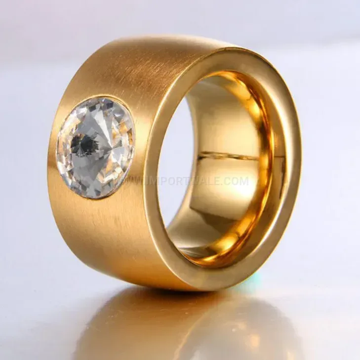 Stylish Rhinestone Embedded 14mm Stainless Steel Thumb Ring