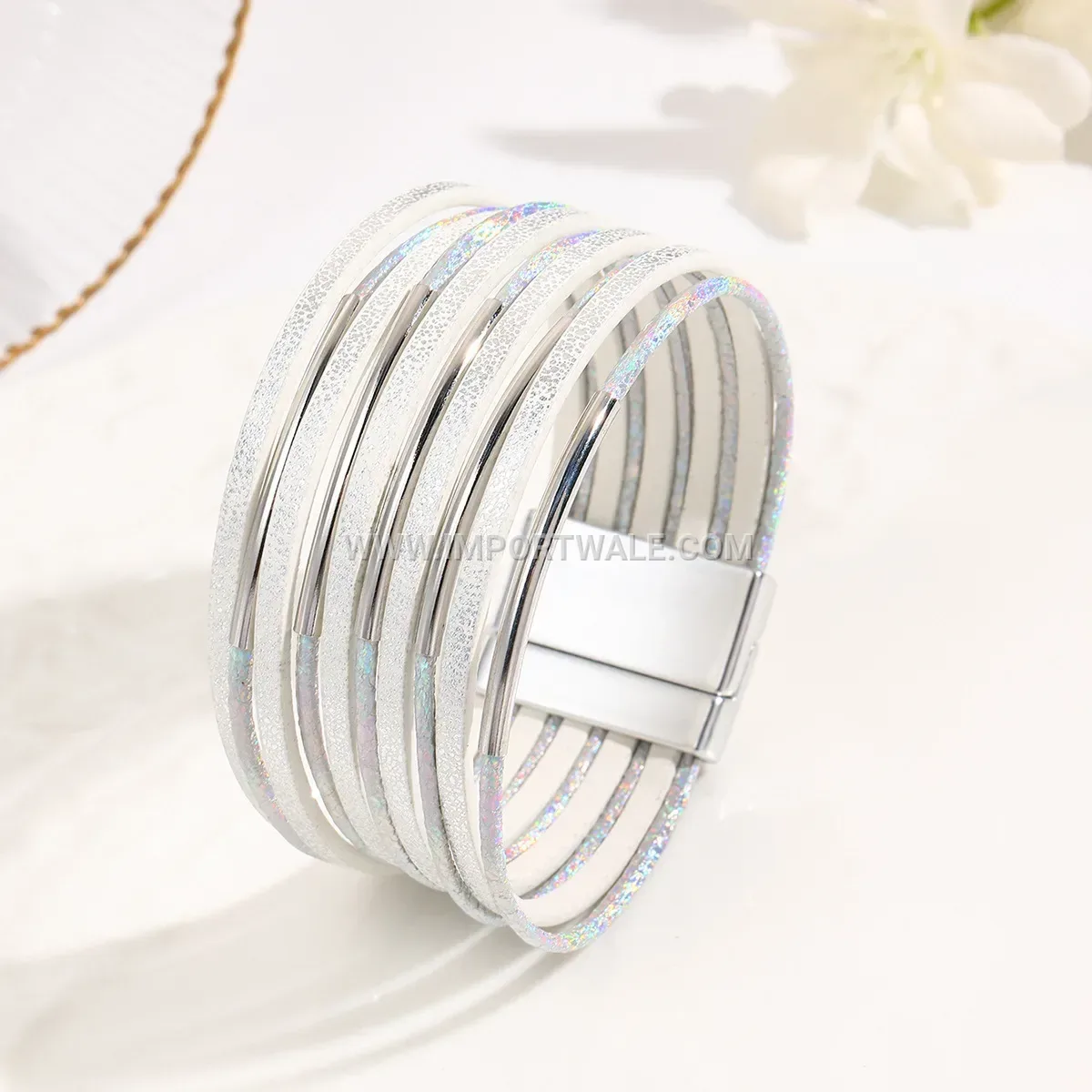 Multi-Strand Textured Leather Magnetic Clasp Wrap Bracelet