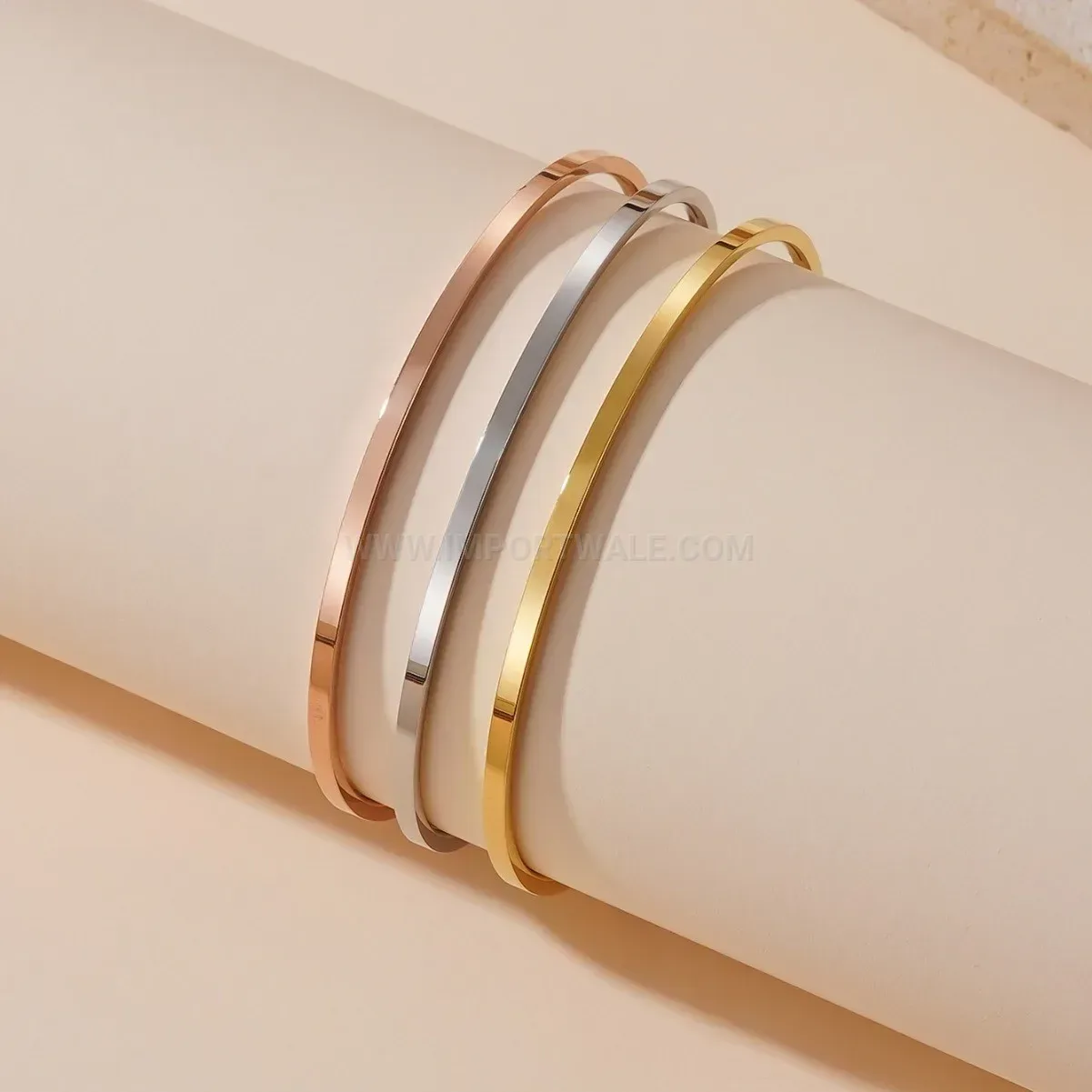 Chic Minimalist Tricolor Titanium Steel Stacking Bangle Set