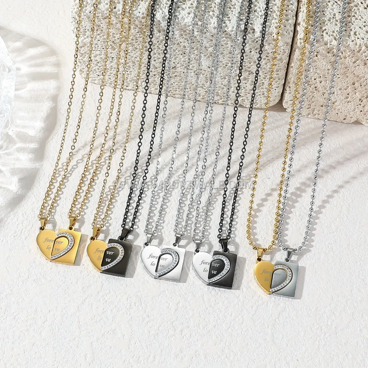 Matching Stainless Steel Stitching Heart Couple Pendant Necklace