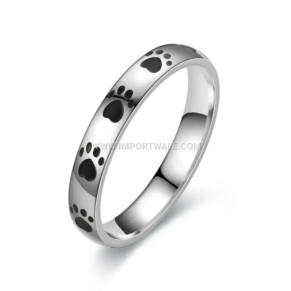 Stainless Steel Etched Cat Paw Print Band Ring