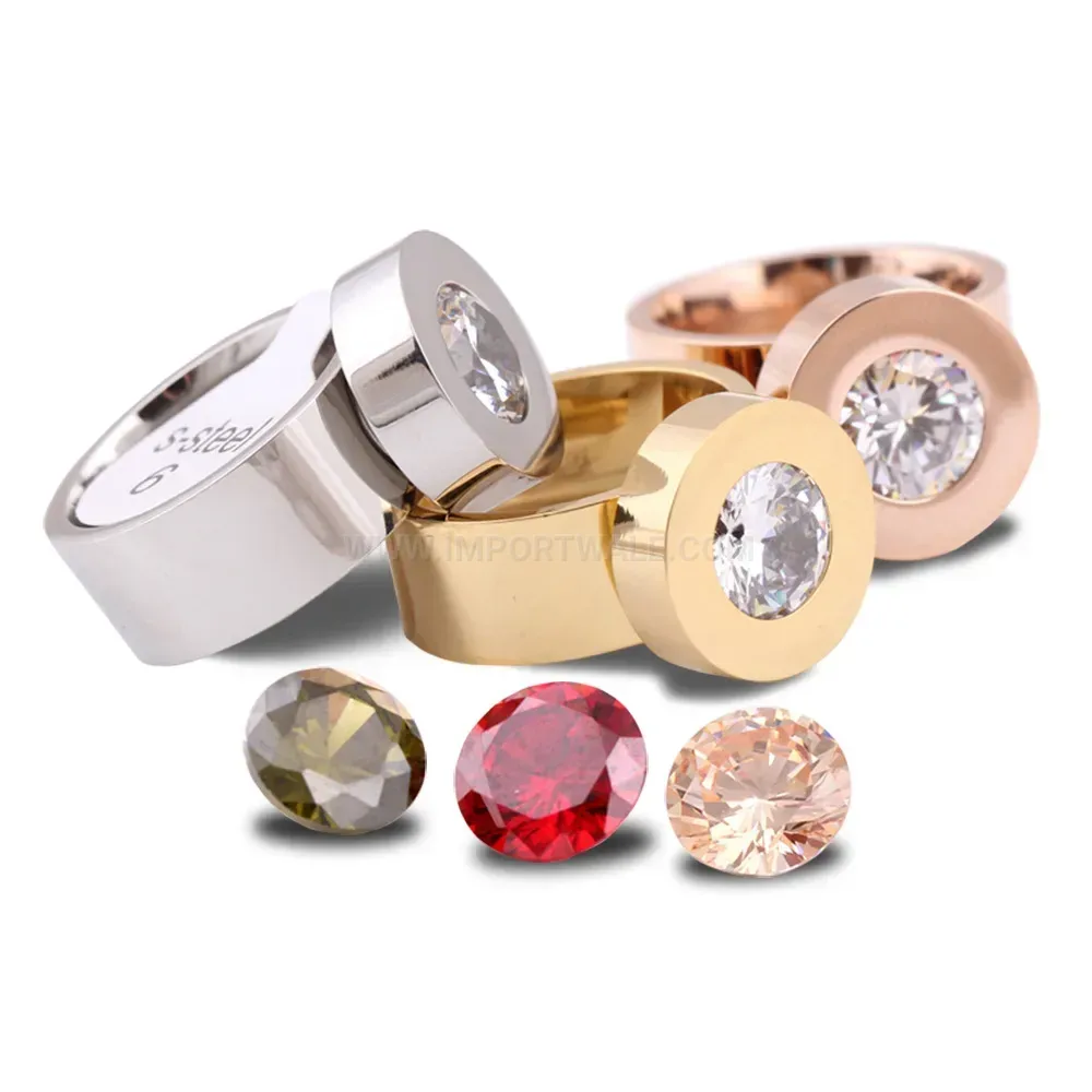 Chic Interchangeable Round Cubic Zirconia Stainless Steel Band