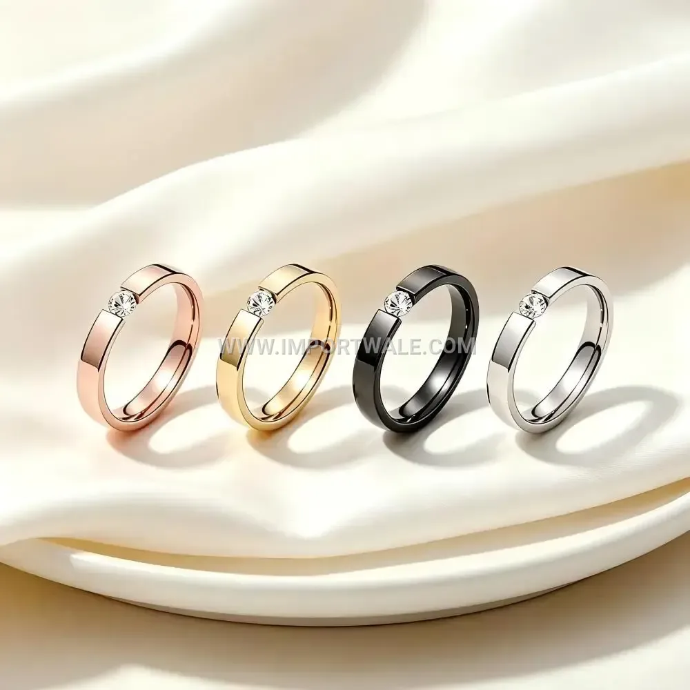Micro Pave Zircon Inlaid Stainless Steel Band Ring