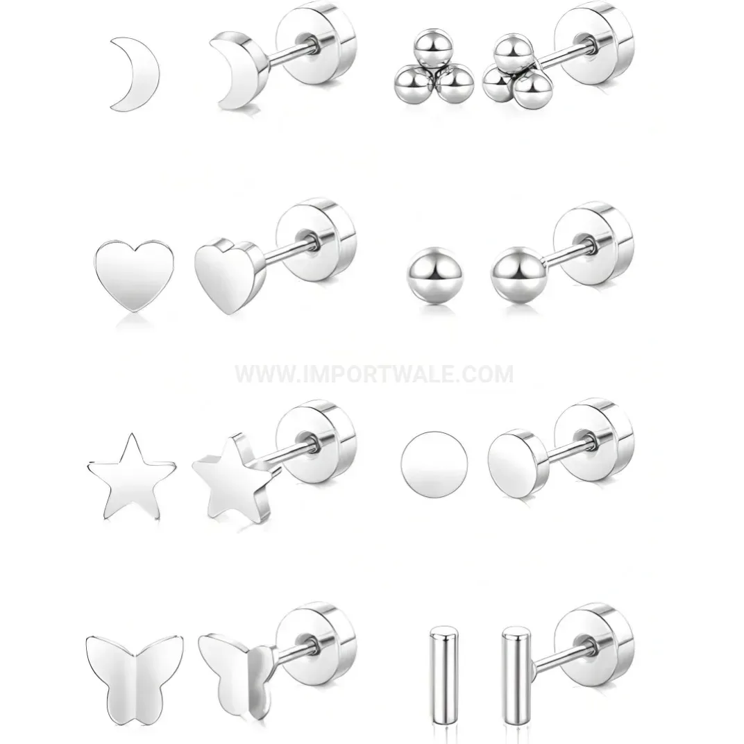 Chic Stainless Steel Star Moon Heart Piercing Stud Earrings Set