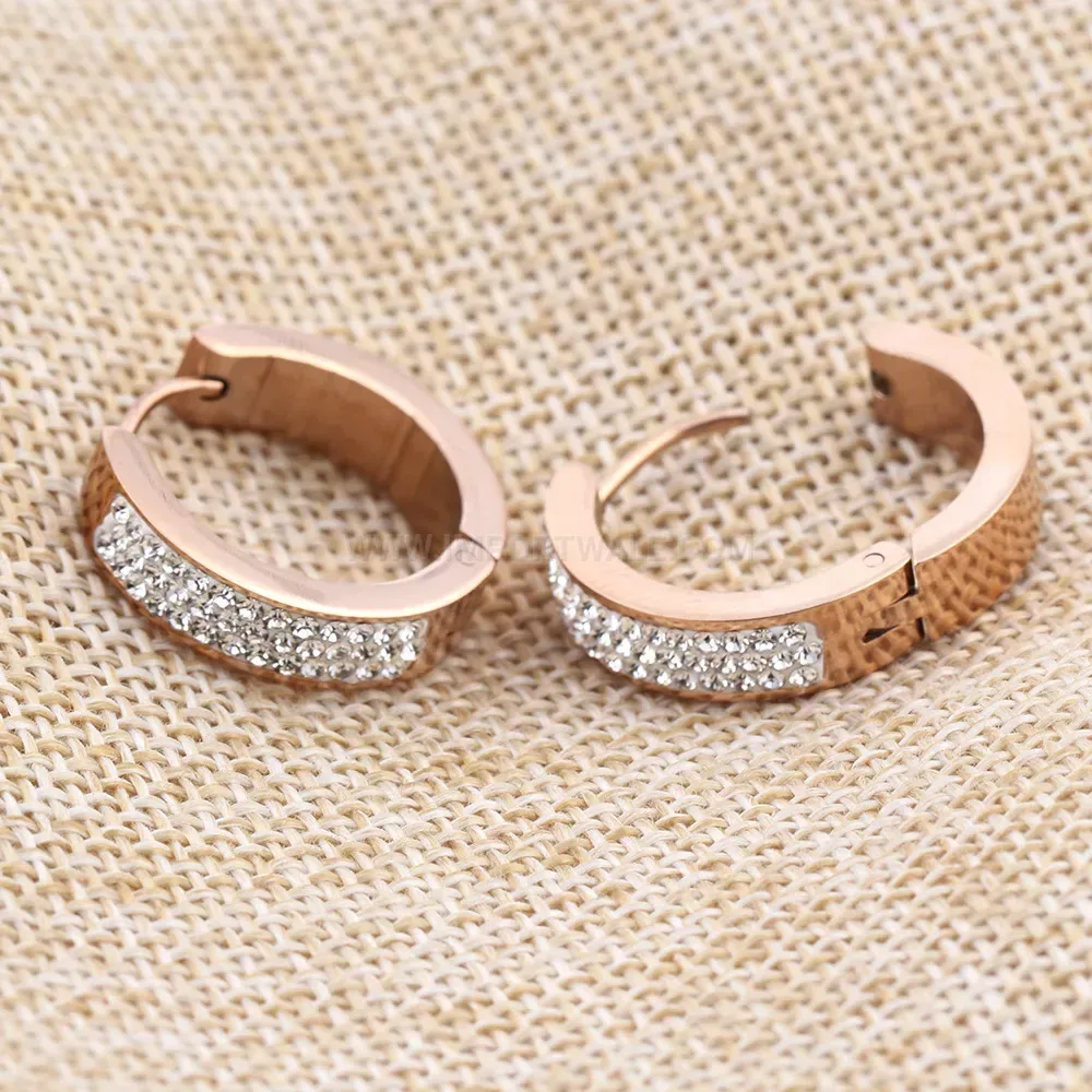 Premium Three Row Rhinestone Stainless Steel Hoop Earrings