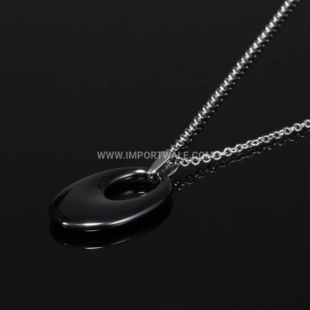 Geometric Oval Hollow Ceramic and Stainless Steel Pendant Necklace