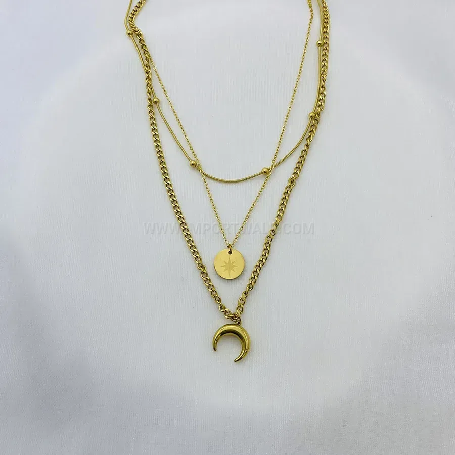Bold Layered Titanium Steel Celestial Pendant Necklace