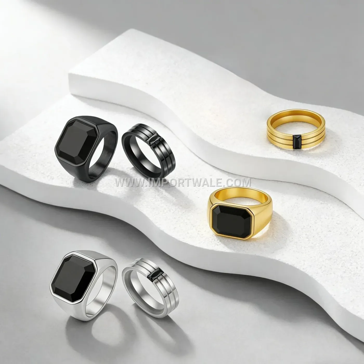 Gemstone Inlaid Stainless Steel Signet Ring