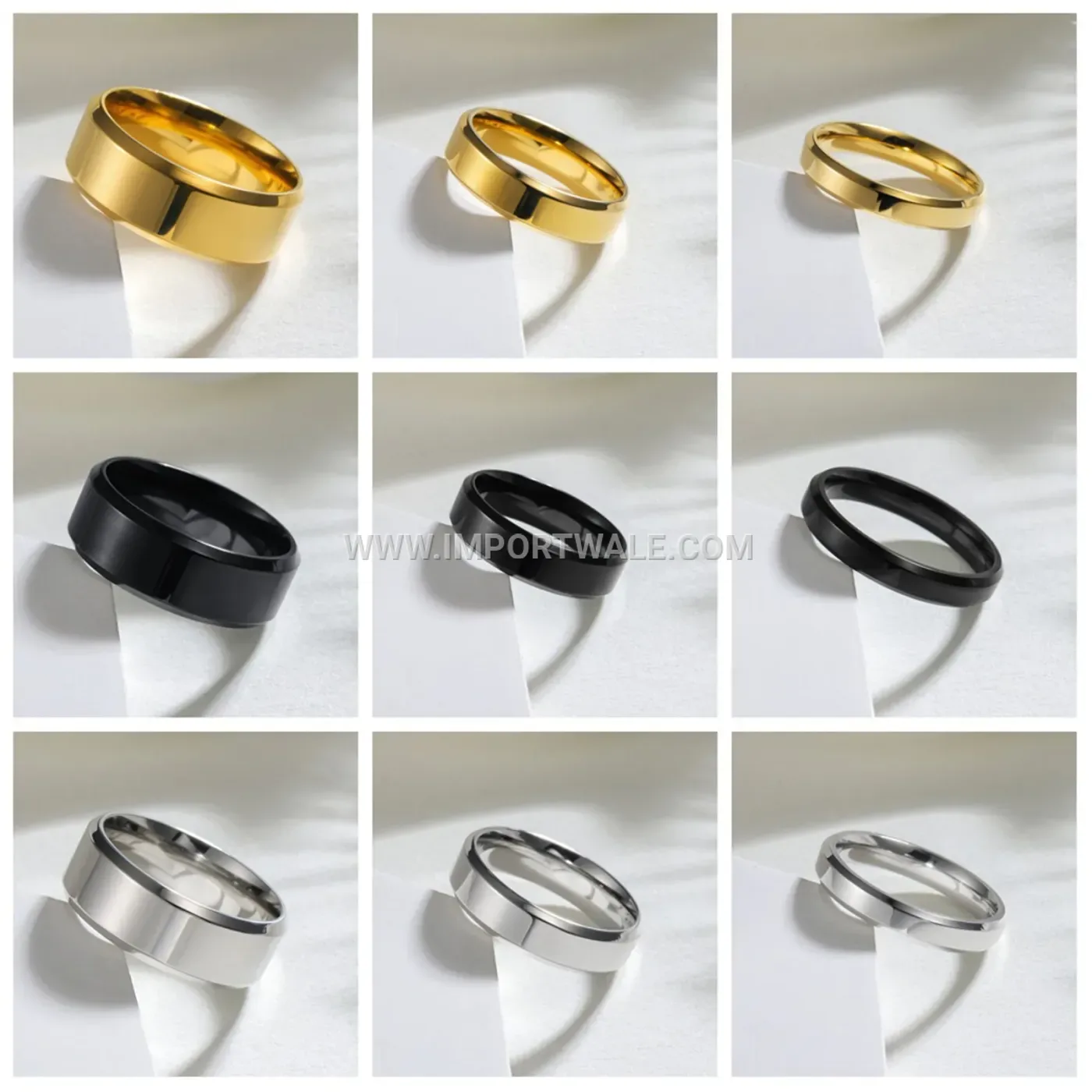 Dual Beveled Edge Stainless Steel Band Ring Set