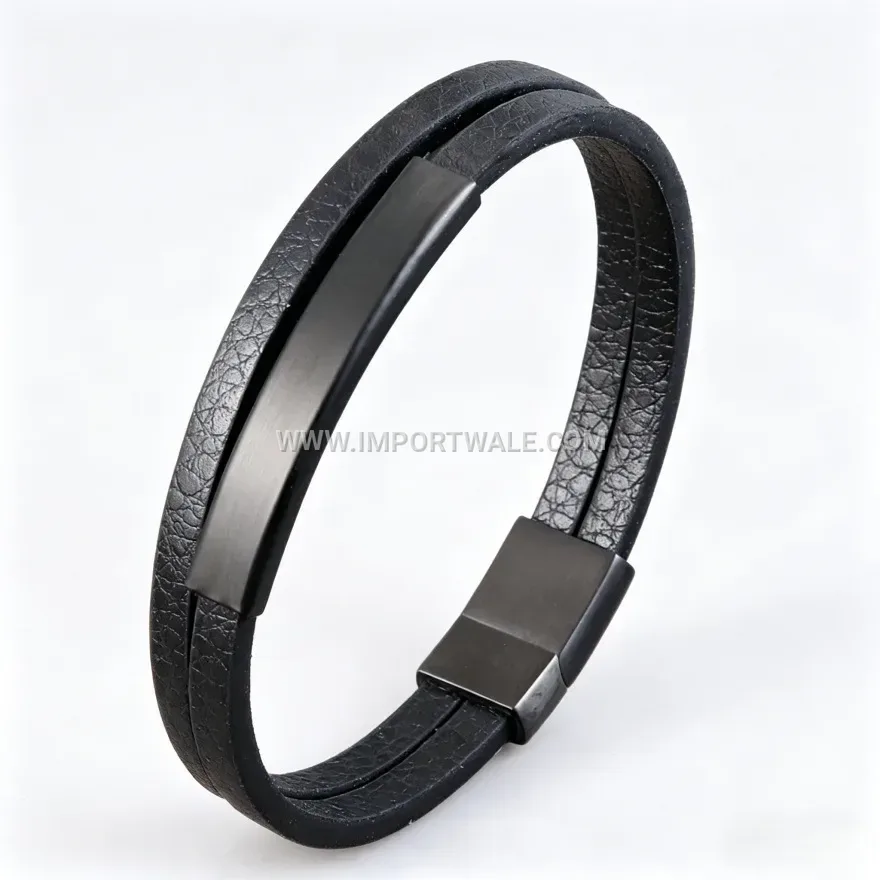 Minimalist Stainless Steel Accent Leather Bracelet With Magnetic Clasp