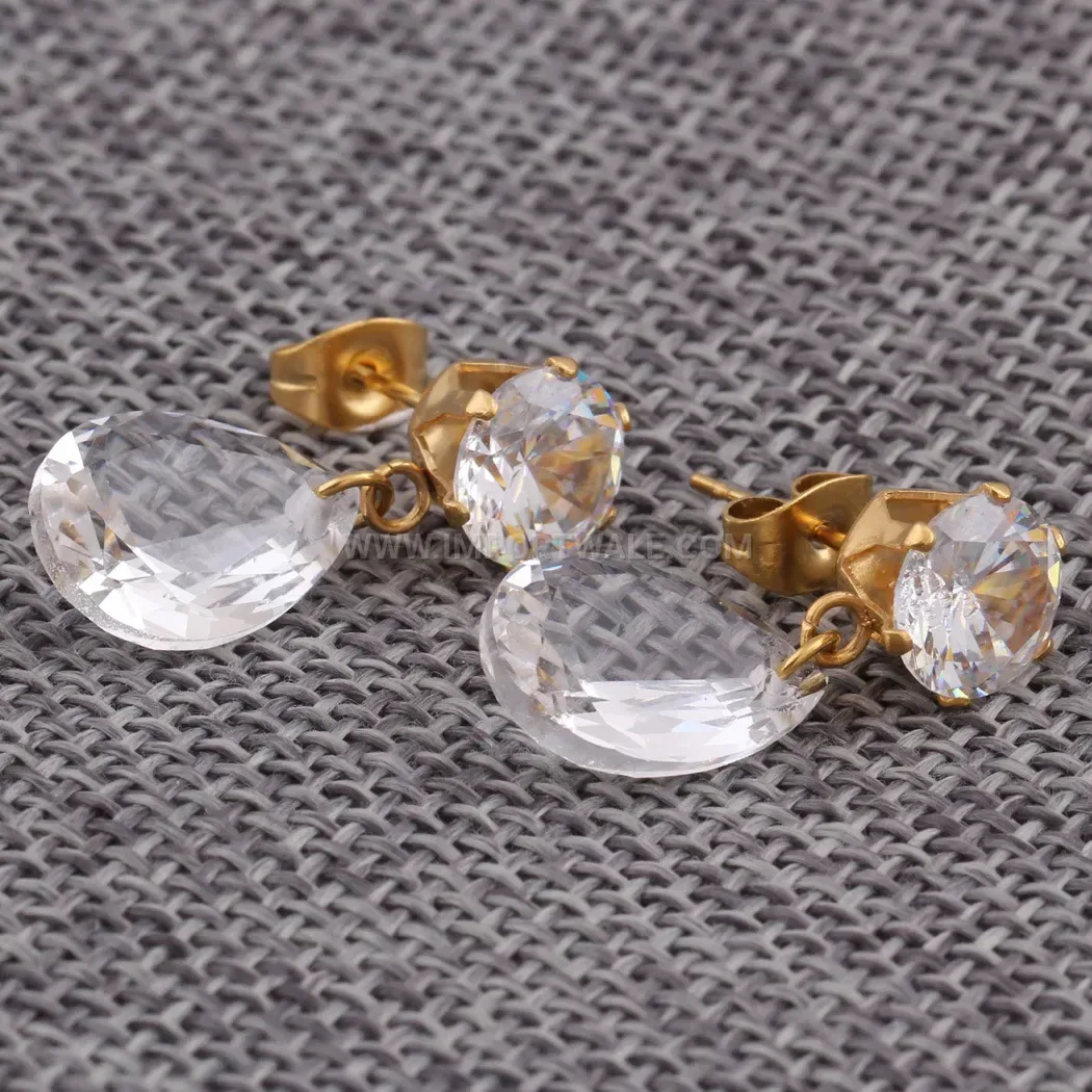 Teardrop Stainless Steel Zirconia Stud Earrings