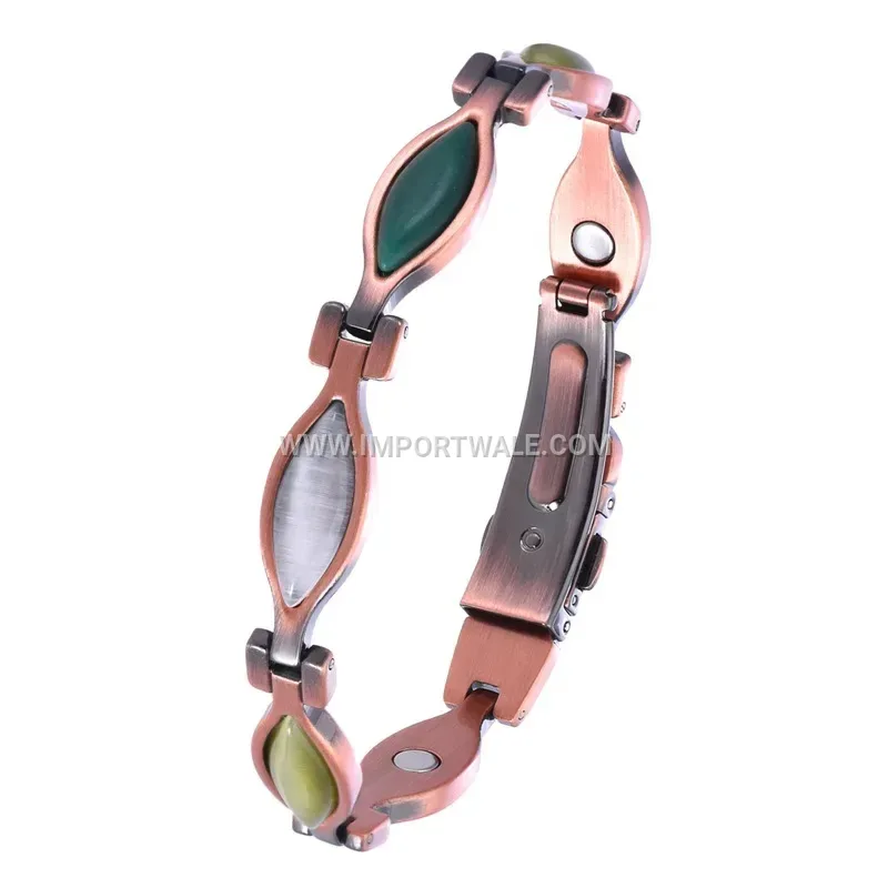 Vintage Bronze Copper Magnetic Therapy Bracelet with Turquoise Elements