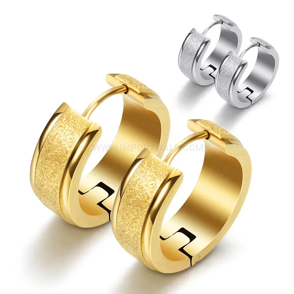 Stylish Frosted Arc Stainless Steel Huggie Hoop Earrings