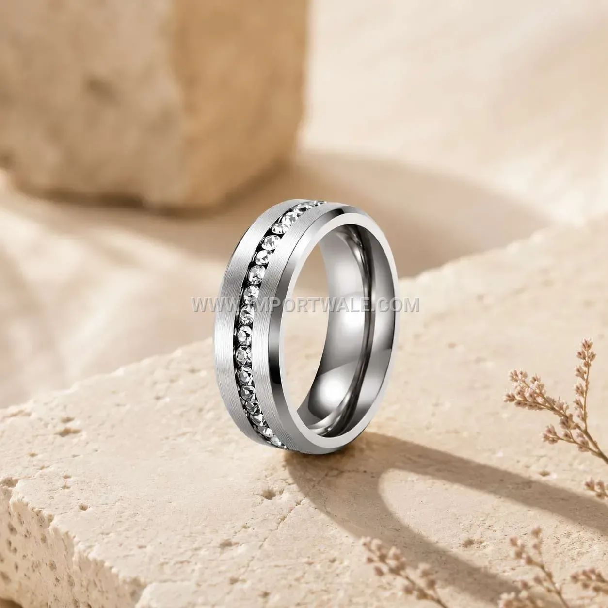 Single Row Cubic Zirconia Stainless Steel Band Ring
