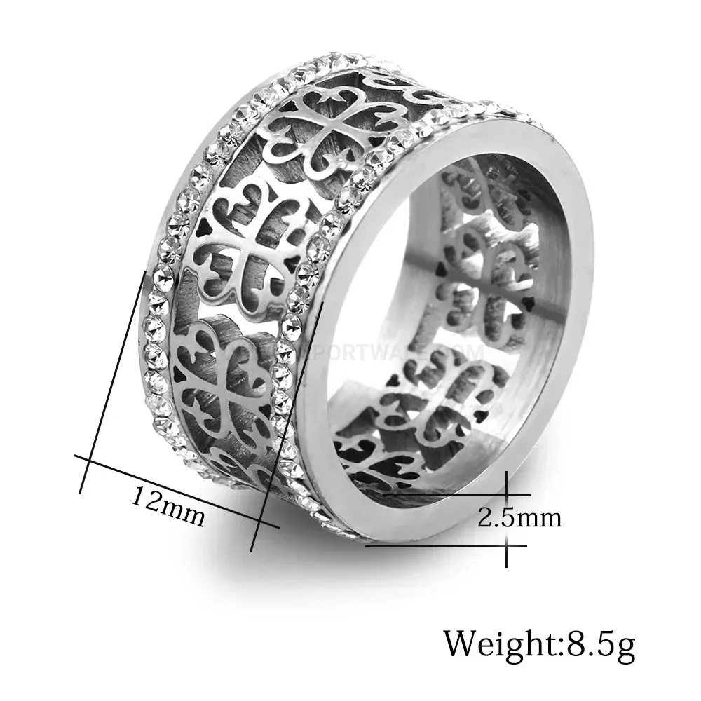 Hollow Four Leaf Clover Cutout Stainless Steel Band Ring