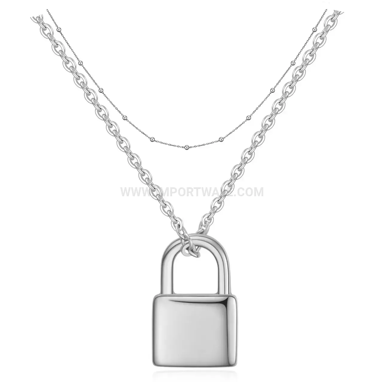 Polished Lock Pendant Layered 18K Gold Plated Stainless Steel Necklace