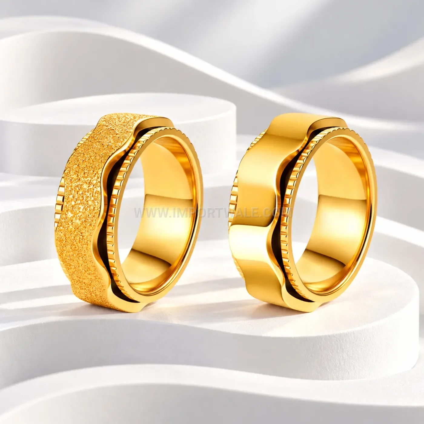 Textured Double Layer Wave Stainless Steel Band Ring