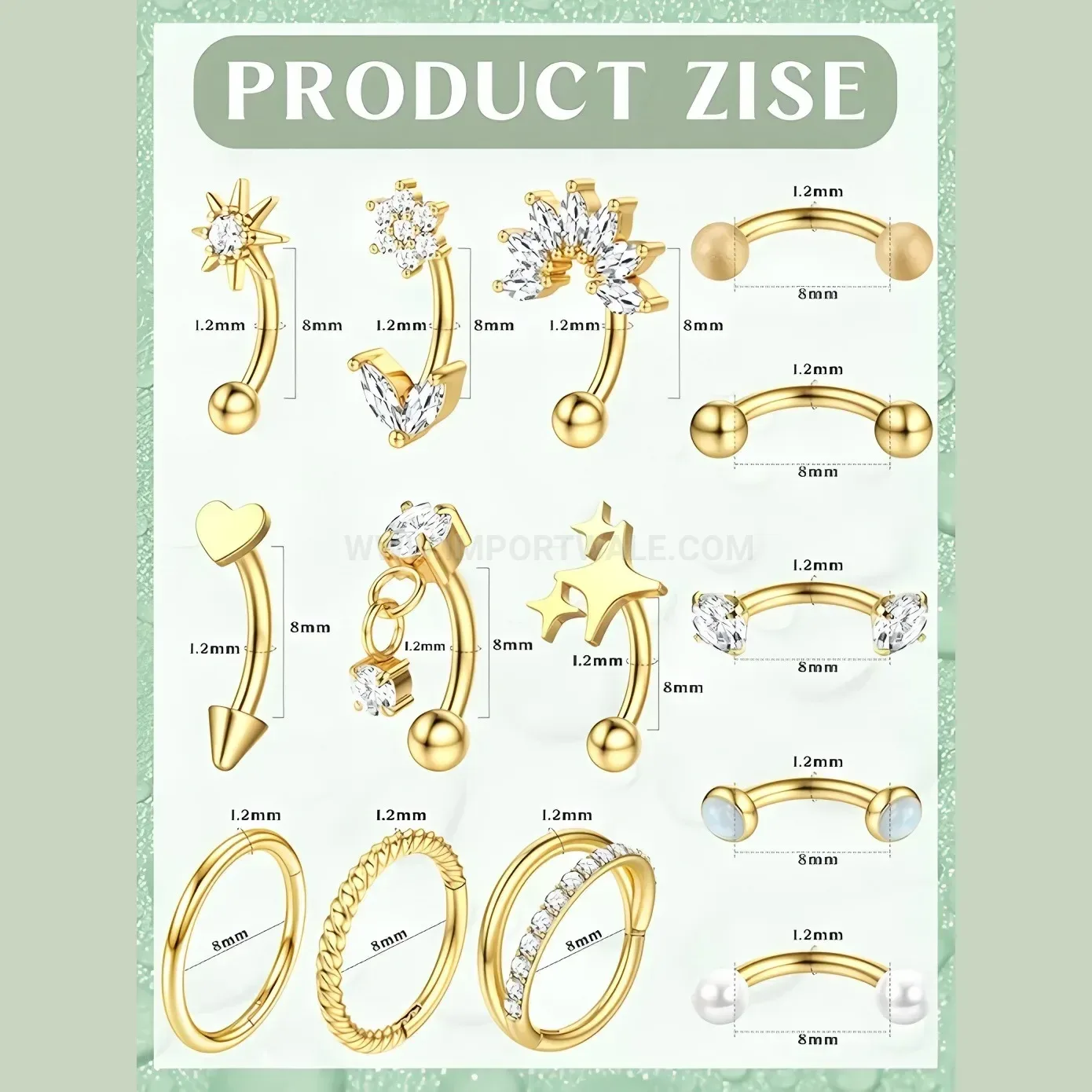Trendy Stainless Steel Heart Curved Bar Piercing Ring Set