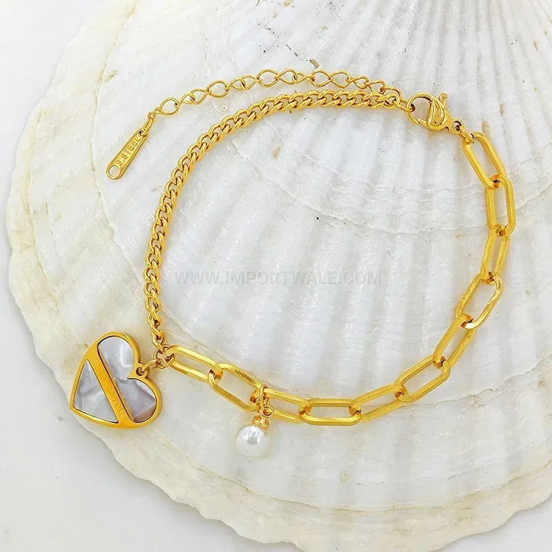 Chic Titanium Steel Heart Tag Asymmetric Link Bracelet