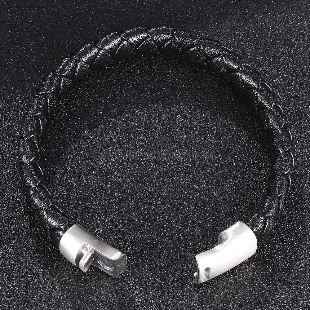 Woven Pattern Leather Bracelet with Stainless Steel Magnetic Closure